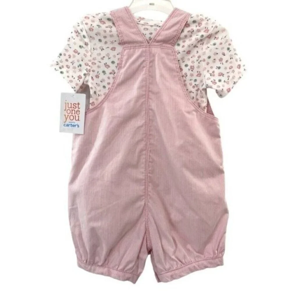 Carters Girls Pink Bunny Rabbit Overalls And Floral Top Set New